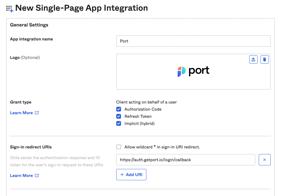 Okta app settings